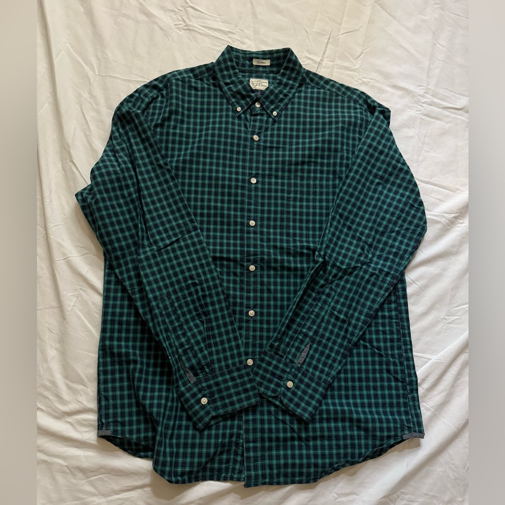 J. Crew Teal Checkered Men's Long Sleeve Business Wear Shirt